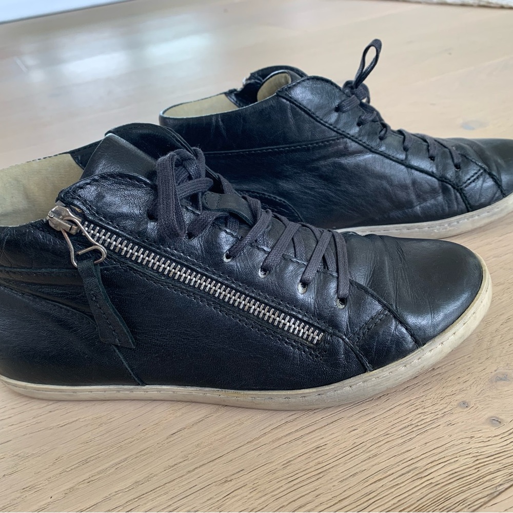 Bocage Black Leather High-Top Sneakers with Zipper Size 39